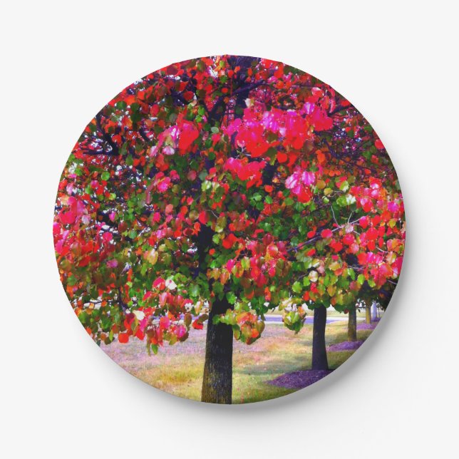 Pink impressionistisch Autumn Leaves Pappteller (Vorderseite)
