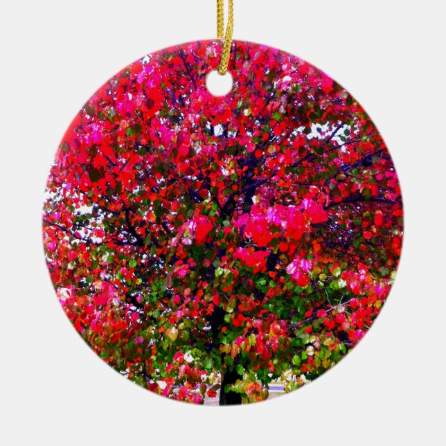 Pink impressionistisch Herbst Blätter Bäume Keramik Ornament (Vorne)