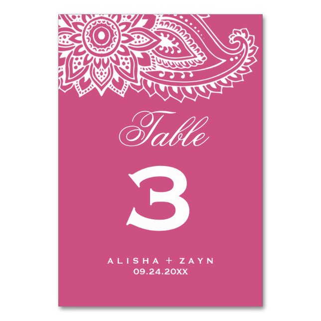 Pink Indian Paisley Tischnummer (Vorderseite)