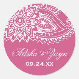 Pink Indian Paisley Wedding Umschlag Aufkleber