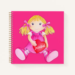 Pink individuelle Name Spielzeug Lappen-Puppenstub Notizbuch