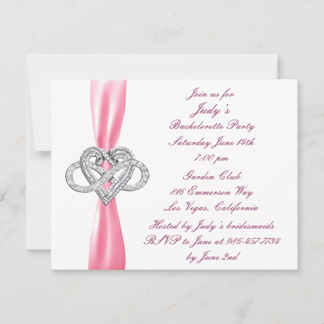 Pink Infinity Heart Bachelorette Party Invitation (Devant)