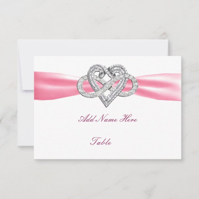 Pink Infinity Heart Mariage Table Carte Place (Devant)