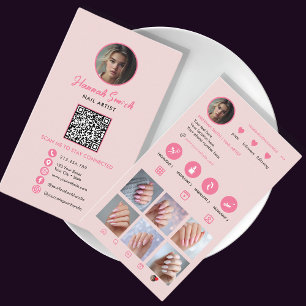 Pink Instagram Style QR Code Nail Artist Visitenkarte