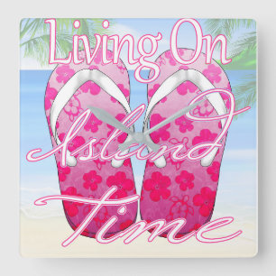 Pink Island Time Beach Quadratische Wanduhr