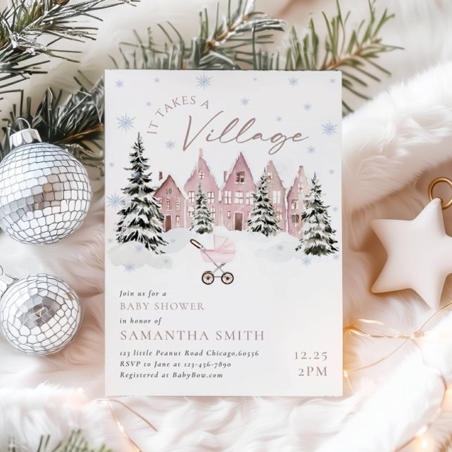 Pink It Takes A Village Baby Shower Invitation (Von Creator hochgeladen)