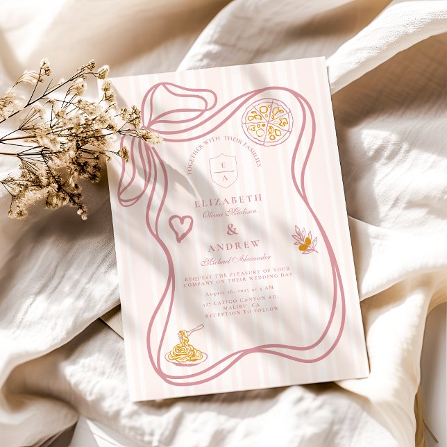 Pink Italian Food Sketch Wedding Einladung (Von Creator hochgeladen)