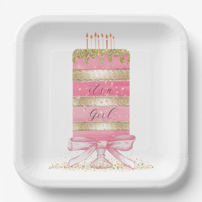 Pink "It's a girl" Pappteller (Vorderseite)