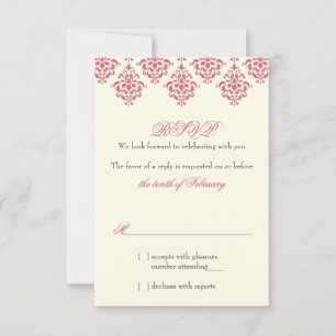 Pink Ivory Arabesque Damask Floral Wedding RSVP Einladung