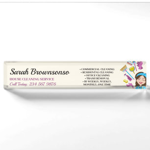 Pink Ivory Janitorial Cartoon Reinigung Elegant Namensplakette