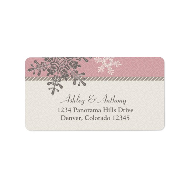 Pink Ivory Snowflake Winter Hochzeit Address Label Adressaufkleber (Vorne)