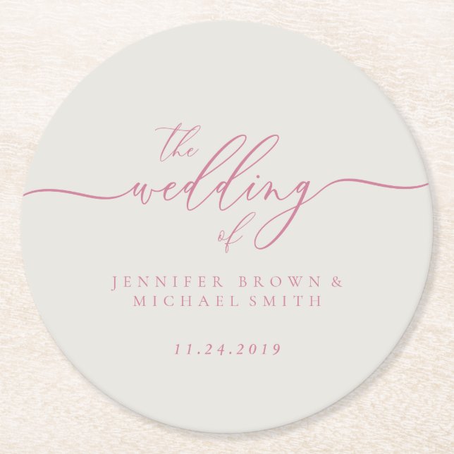 Pink Ivory Wedding Party Dinge Runder Pappuntersetzer (Vorderseite)