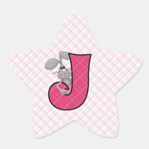 Pink Jackrabbit Monogram Letter J Gingham Stern-Aufkleber