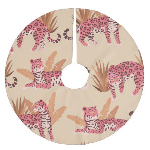 Pink Jaguar: Niedlich Vintag, nahtlos Polyester Weihnachtsbaumdecke