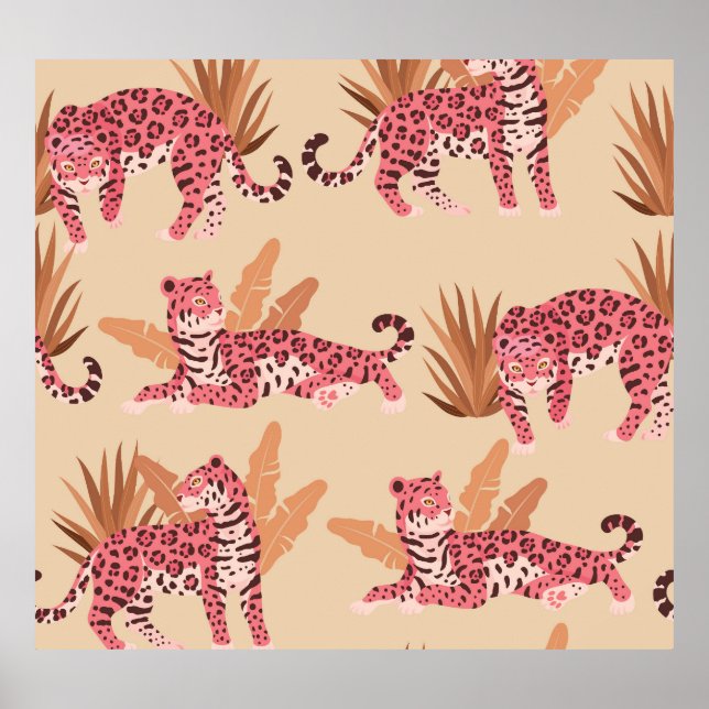 Pink Jaguar: Niedlich Vintag, nahtlos Poster (Vorne)