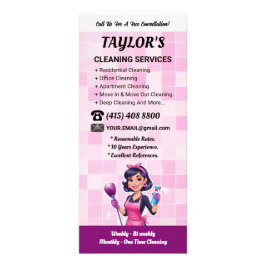 Pink Janitorial Lady House Cleaning Service Werbekarte