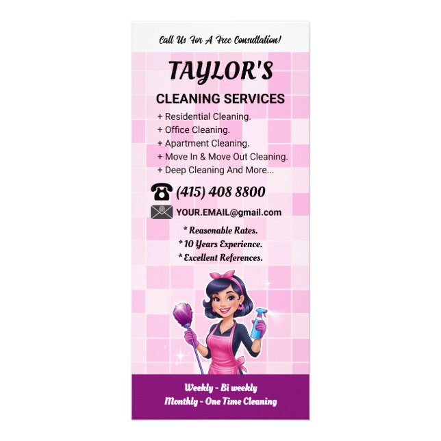 Pink Janitorial Lady House Cleaning Service Werbekarte (Vorne)