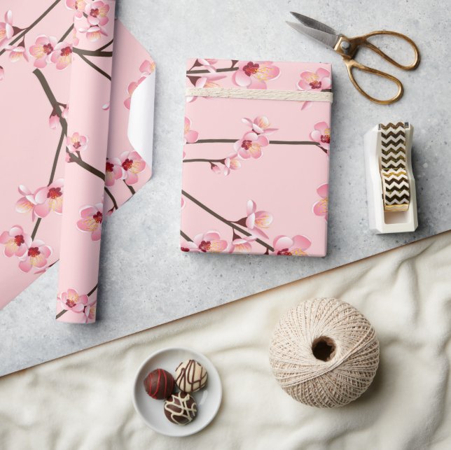 Pink Japanisches Sakura Bloom Branch Blume Muster Geschenkpapier (Kunsthandwerk)