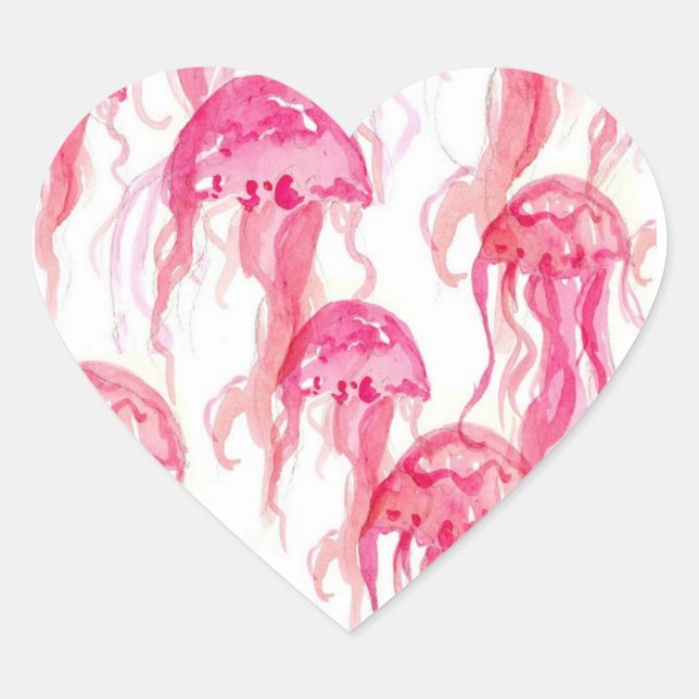 Pink Jellyfish Wasserfarbe Ozeankreatur Herz-Aufkleber (Vorderseite)