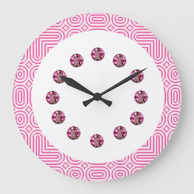 Pink Jewel Bling Wall Clock Große Wanduhr (Vorderseite)
