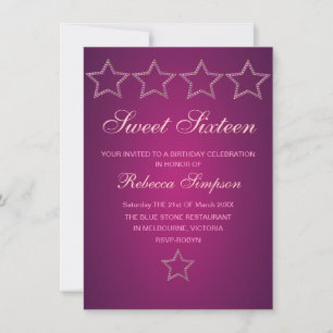 Pink Jewel Star Sweet 16 Geburtstag Einladung