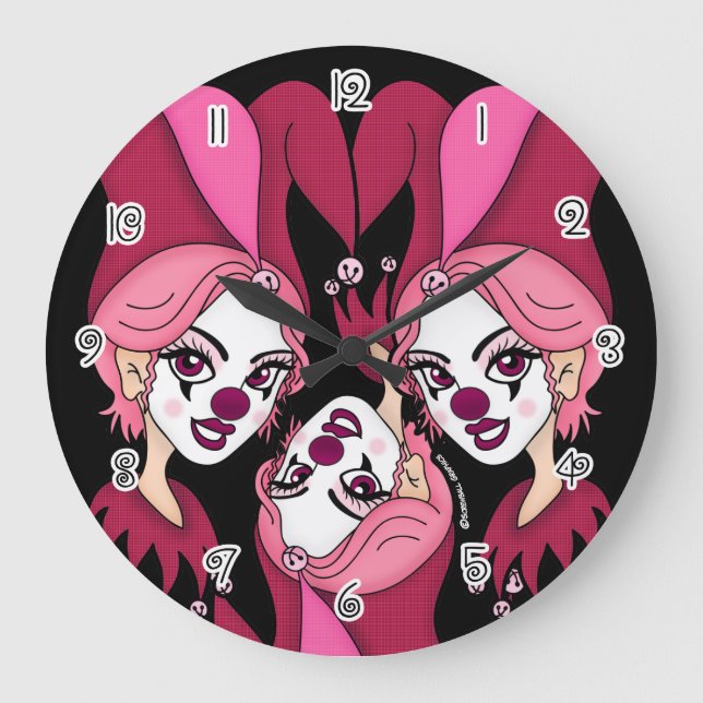 Pink Joker Jester Große Wanduhr (Vorderseite)