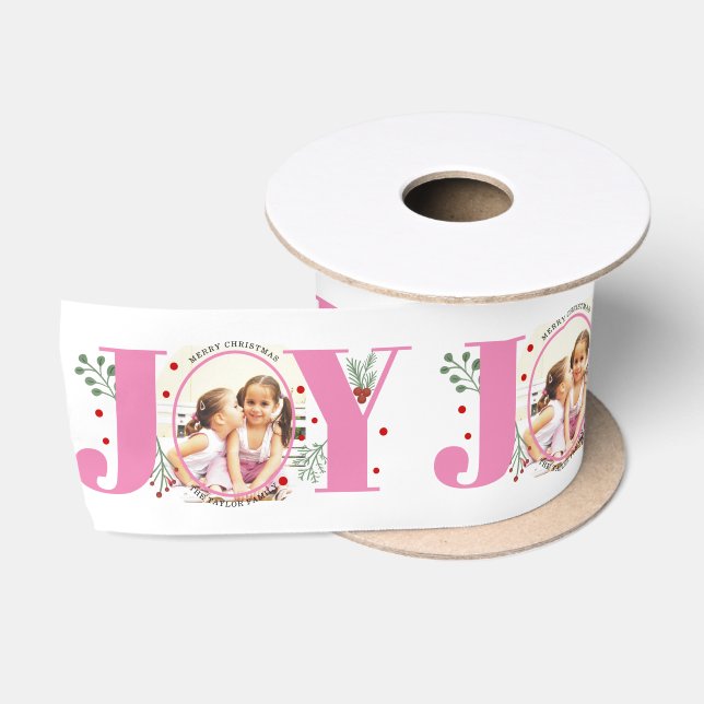 Pink Joy mit Beeren Weihnachts-Foto Satinband (Spule)