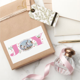 Pink Joy with berries Christmas photo Rechteckiger Aufkleber