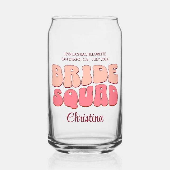 Pink Junggeselinnen-Abschied Bride Squad Bridesmai Dosenglas (Vorderseite)