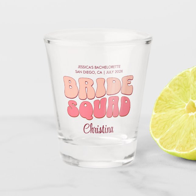 Pink Junggeselinnen-Abschied Bride Squad Bridesmai Schnapsglas (Vorderseite)