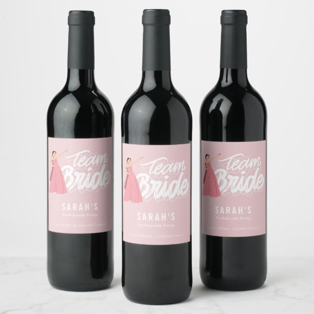 Pink Junggeselinnen-Abschied Team Bride Bridesmaid Weinetikett (Flaschen)