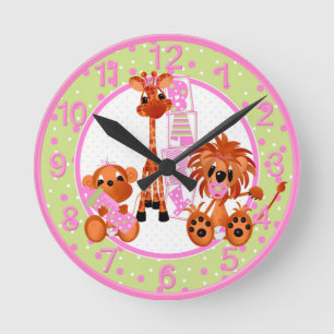 Pink Jungle Baby Clock Runde Wanduhr