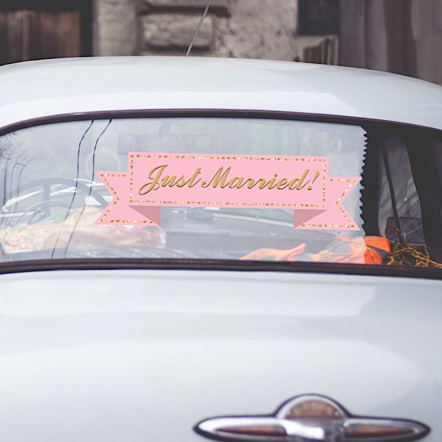 Pink Just Married Banner Fensteraufkleber (Von Creator hochgeladen)