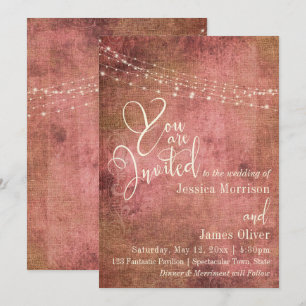 Pink & Jute Vintage-Lichter-Typografie-Hochzeit Einladung