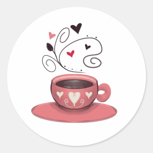 Pink-Kaffeetasse Runder Aufkleber (Vorderseite)