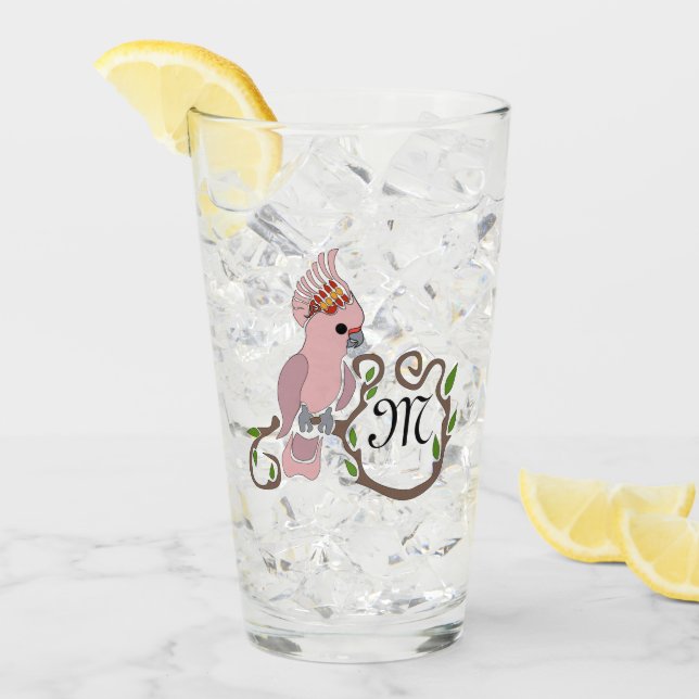 Pink-Kakadu-Monogramm Glas (Vorderseite Ice)