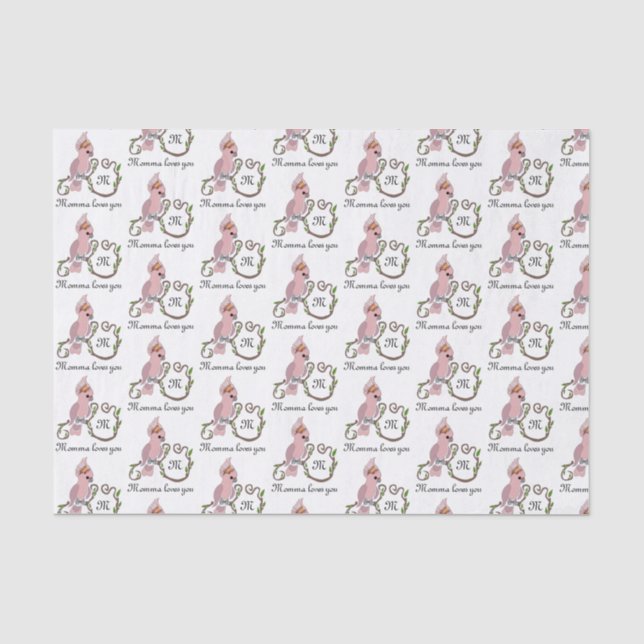 Pink-Kakadu-Monogramm Seidenpapier (Vorderseite)