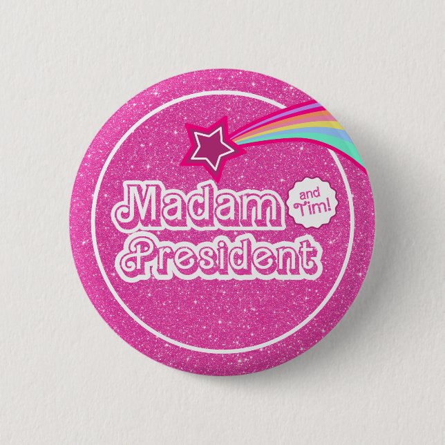 Pink Kamala Glitzer Frau Präsidentin Button (Vorderseite)