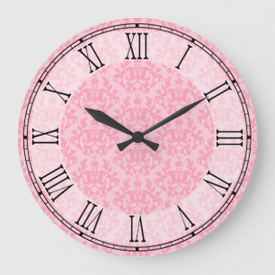 Pink kangaroo paw & heart damask wall clock große wanduhr