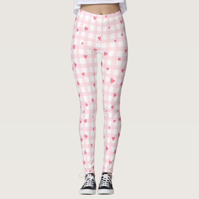 PInk Kariert mit Herz Leggings (Vorderseite)