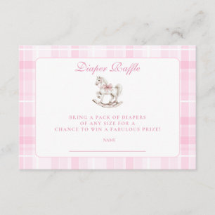 Pink Kariert Rocking Horse Baby Showe Diapper Raff Begleitkarte