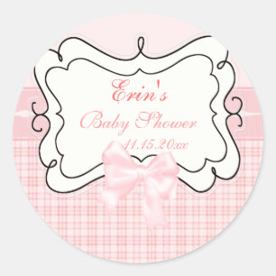 Pink Kariert und Bow Baby Dusche Runder Aufkleber