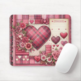 PINK KARIERT VALENTINES HERZEN UND BLUME MOUSEPAD