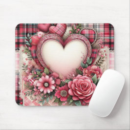 PINK KARIERT VALENTINES HERZEN UND BLUME MOUSEPAD