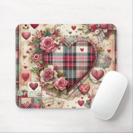 PINK KARIERT VALENTINES HERZEN UND BLUME MOUSEPAD
