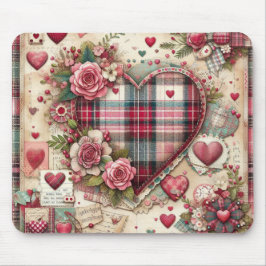 PINK KARIERT VALENTINES HERZEN UND BLUME MOUSEPAD