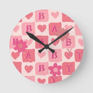 Pink karierte Babyuhr Runde Wanduhr