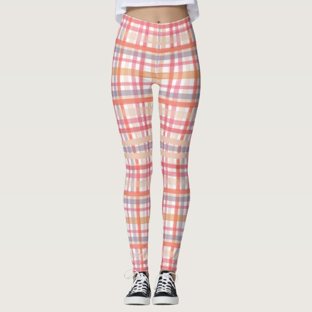 Pink Karierte Leggings - Stilvolles Damentrainings (Vorderseite)