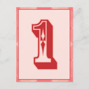 Pink Karierte Nummer "1" Typografie-Bannerkarte Postkarte
