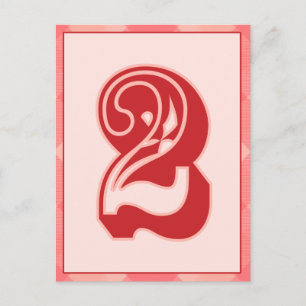 Pink Karierte Nummer "2" Typografie-Bannerkarte Postkarte